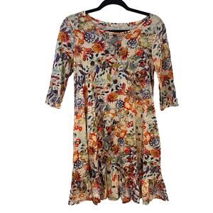Peruvian Connection Floral Print Half Sleeves Mini Dress Size Small